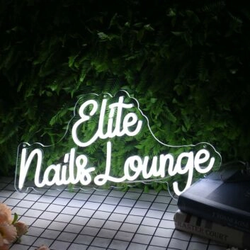 Elite Nails Lounge White Neon Sign
