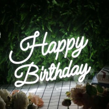 Happy Birthday White Neon Sign