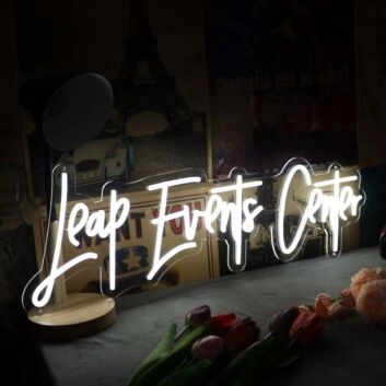 Leap Event Center White Neon Sign