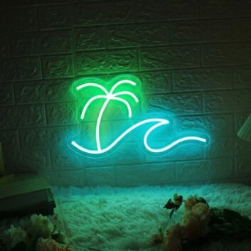 Beach Vibes Palm Tree Waves Neon Sign