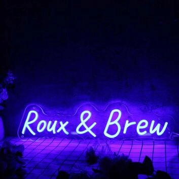 Roux And Brew Blue Neon Sign