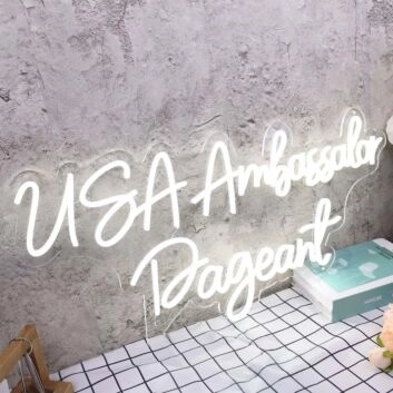 USA Ambassador Pageant White Neon Sign