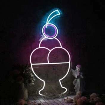 A Bowl Of Ice Cream with Cheery Neon Sign