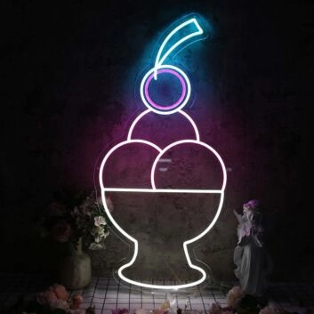 A Bowl Of Ice Cream with Cheery Neon Sign