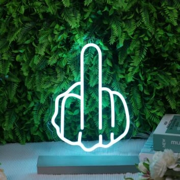 Middle Finger Blue Neon Sign