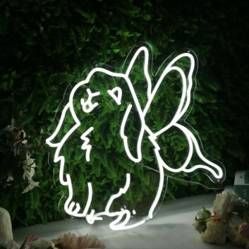 Cute Rabbit With Butterfly Wings White Neon Sign