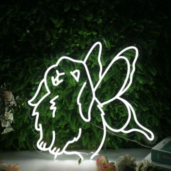 Cute Rabbit With Butterfly Wings White Neon Sign