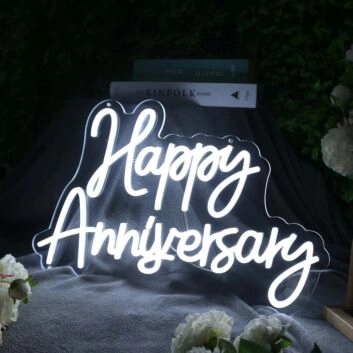 Happy Anniversary White Neon Sign