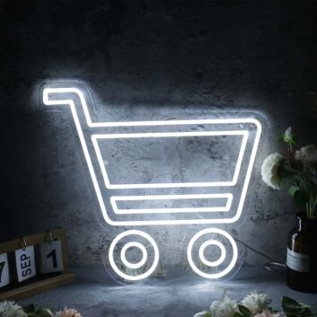 Shopping Cart White Neon Sign