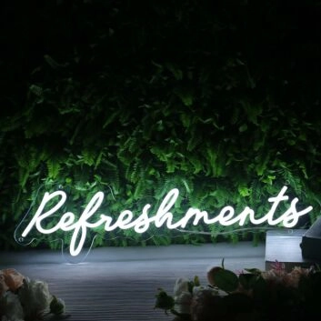 Refreshments White Neon Sign