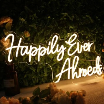 Happily Ever Ahmeds Yellow Neon Sign