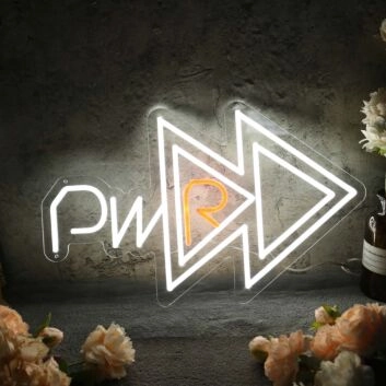 PWR With Fast Forward Key White Neon Sign