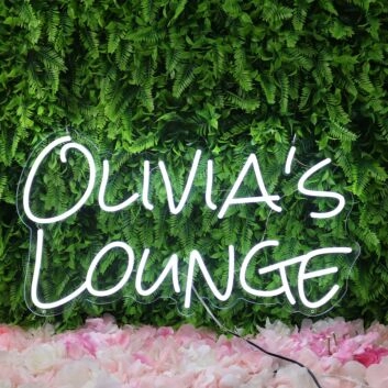 Olivias Lounge White Neon Sign