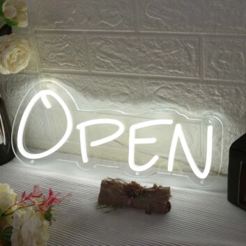 White Open Neon Sign