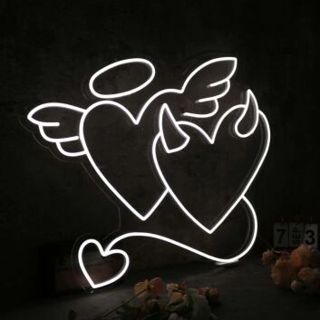 Angle And Devil Heart White Neon Sign