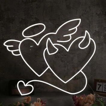 Angle And Devil Heart White Neon Sign