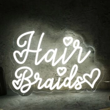 Hair Braids White Neon Sign