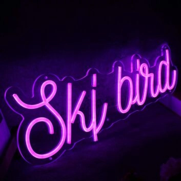 Ski Bird Purple Neon Sign
