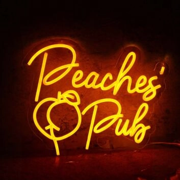 Peaches Pub Orange Neon Sign