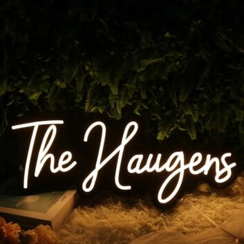 The Haugens White Neon Sign