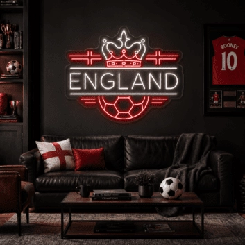 England Soccer LED Neon Sign English Crown Football Neon Light Wall Decor for Sports Bar Game Room