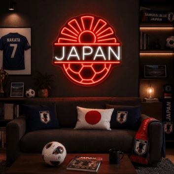 Japan Soccer LED Neon Sign Japanese Rising Sun Football Neon Light Wall Decor for Sports Bar Game Room