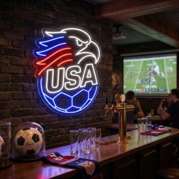 USA Eagle Soccer LED Neon Sign, Patriotic Red White &amp; Blue Team Sports Wall Decor Light, American Football Silhouette Light for Man Cave, Bar, Fan Cave Event Display