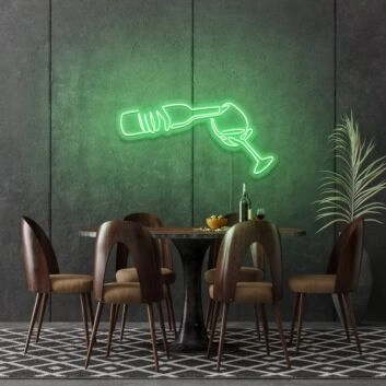 Wine Poured To Glass Neon Lights