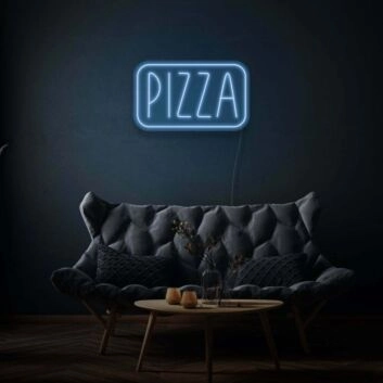 Text Pizza Neon Sign Classic Slice in Bright Lights
