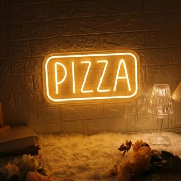 Text Pizza Neon Sign Classic Slice in Bright Lights