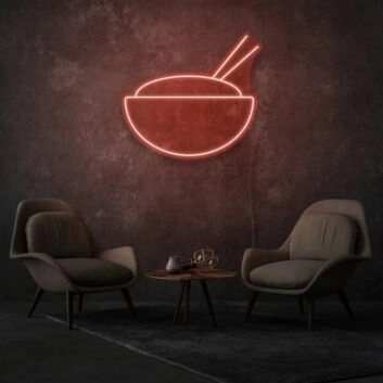 Bowl With Chopsticks Neon Asian Cuisine Delight