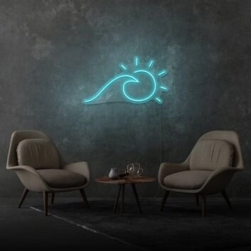 Sun and Sea Wave Neon Artistic Representation of Beachside Serenity