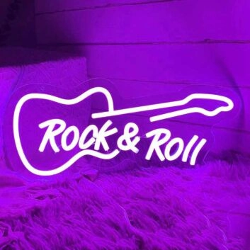 Rock &amp; Roll Music Guitar Neon Sign