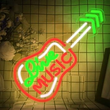 Live Music Electric Guitar Neon Sign