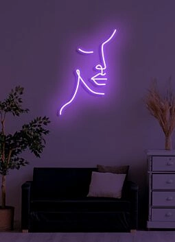 Half face Neon Art Duality and Complexity in Light Form