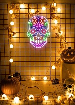 Skull Neon Reminder of Life's Edge and Vibrancy