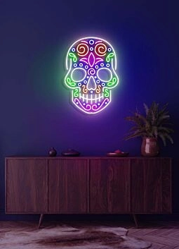 Skull Neon Reminder of Life's Edge and Vibrancy
