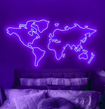 World map Diverse Neon Display Celebrating Global Connections