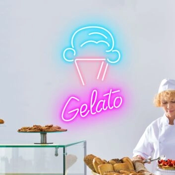 Customize Gelato &amp; Cone Playful Neon for Ice Cream Parlors