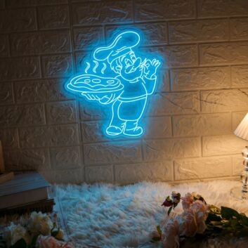 Chef Serving Pizza Add a Flavorful Touch to Your Decor with Neon