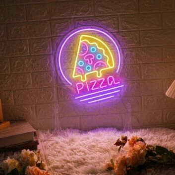Customize Pizza Slice Circle Delight in Every Slice with Neon