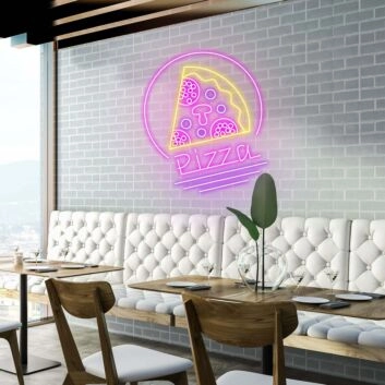 Customize Pizza Slice Circle Delight in Every Slice with Neon