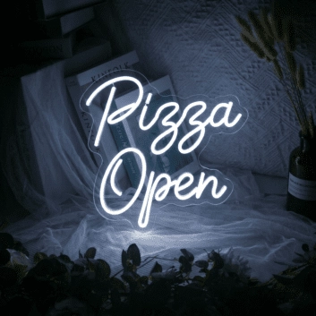 Pizza Open Welcome Pizza Lovers with Bright Neon