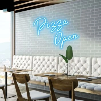 Pizza Open Welcome Pizza Lovers with Bright Neon