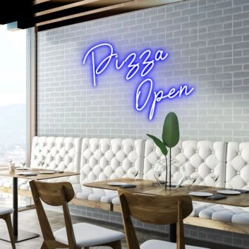 Pizza Open Welcome Pizza Lovers with Bright Neon