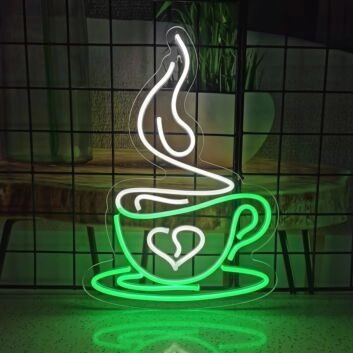Coffee Cup Heart Warm Hearts with Charming Neon
