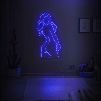 Beautiful girl shadow Looking back Neon lights