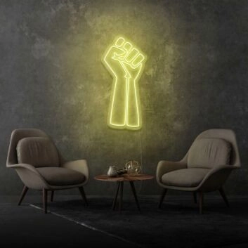 Raised fist Empower and Inspire with Bold Neon Sign