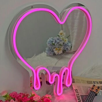 Heart-Shaped Neon Mirror Wall Decor