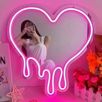 Heart-Shaped Neon Mirror Wall Decor